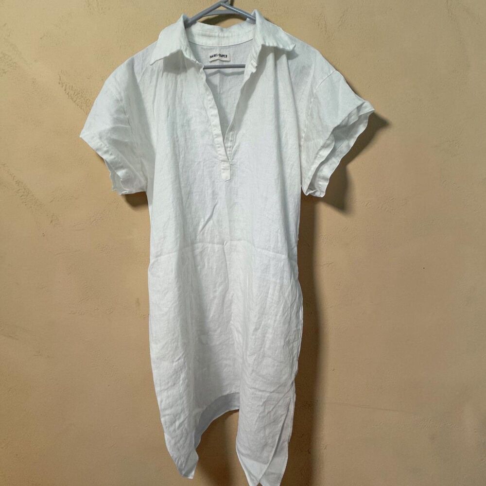 Rachel Craven White Linen Popover Shirt Dress Oversized Tunic Caftan Lagenlook